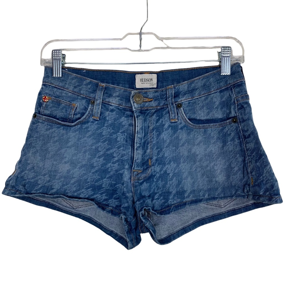 Hudson Nico Mid Rise Houndstooth Printed Denim Jean Short Shorts Size 25